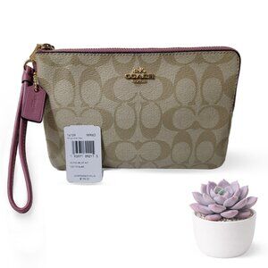 NWT Coach Signature Double Zip Wristlet Light Khaki Rose
